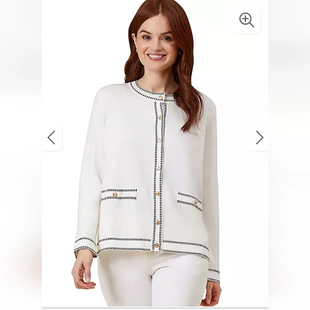 Nwt Adrianna Papell Crew Neck Cardigan with Stitch Detail - Picture 7 of 15